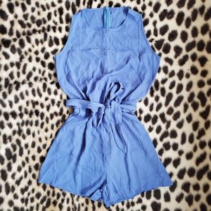 Belted blue one piece romper jumpsuit